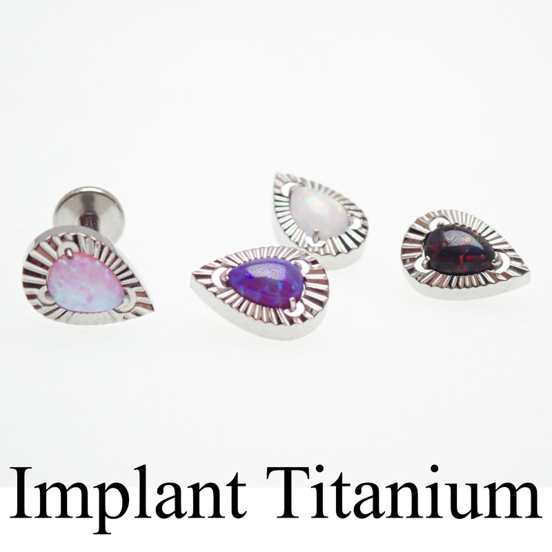 Fire Opal Teardrop, Implant Titanium, internally threaded