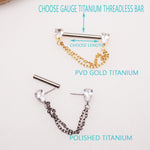 CZ Double Chain Titanium Nipple Bar 16g, 14g, 12g