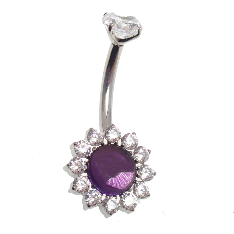 Natural Stone/CZ Belly Ring 14g 10mm