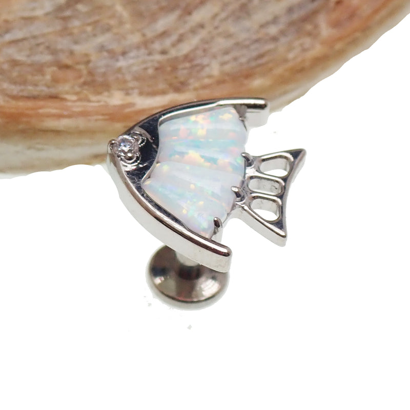 Opal Fish Cluster Titanium Flatback Piercing