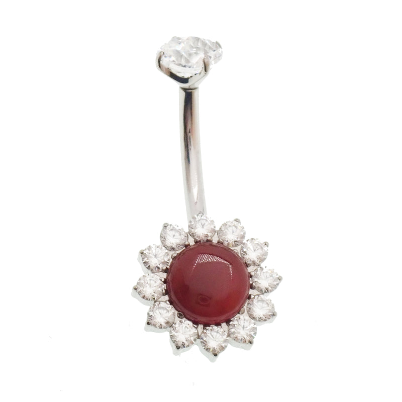 Natural Stone/CZ Belly Ring 14g 10mm