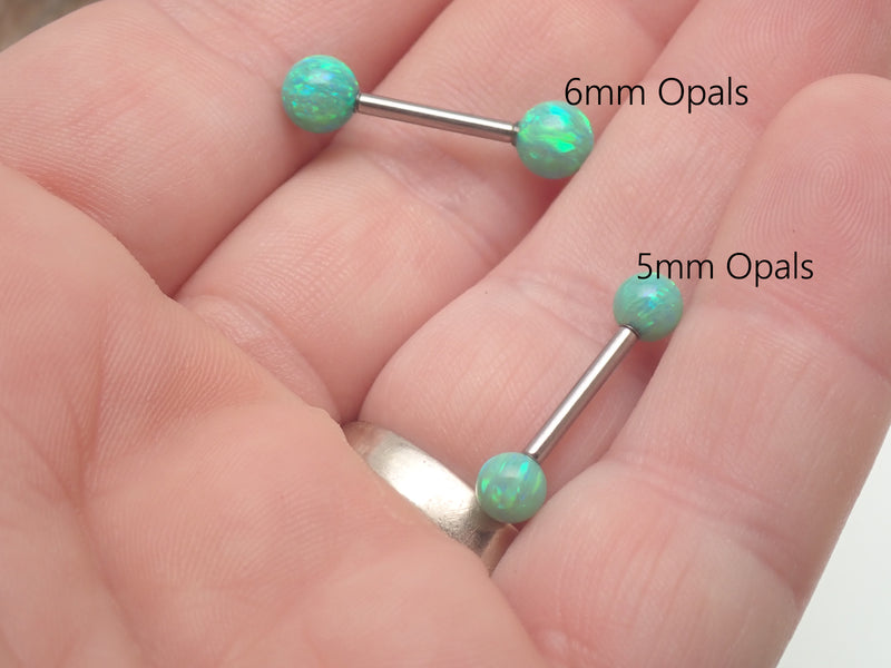 Titanium Barbell Kiwi Green Fire Opals