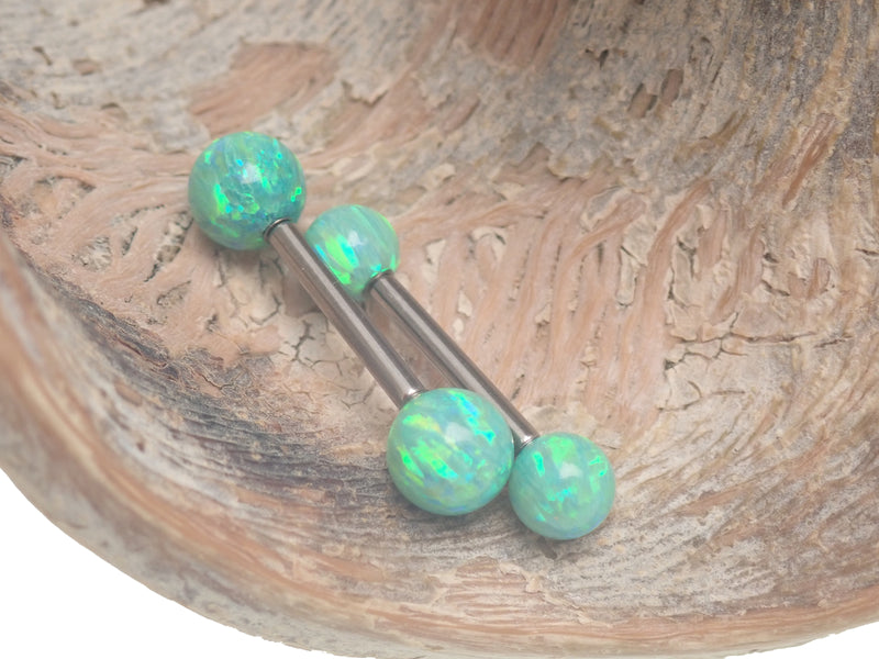 Titanium Barbell Kiwi Green Fire Opals