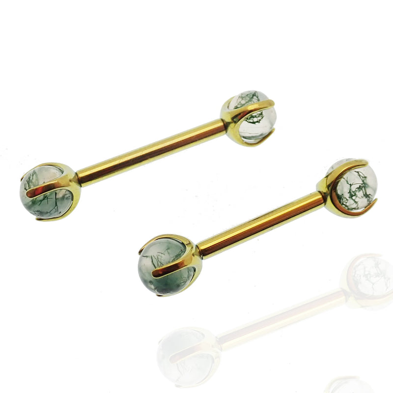 Moss Agate Nipple barbell Piercing 16g