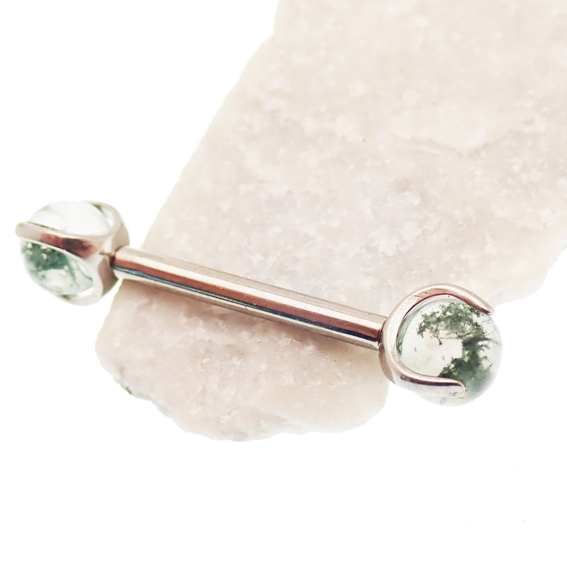 Moss Agate Nipple barbell Piercing 16g