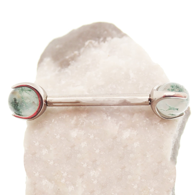 Moss Agate Nipple barbell Piercing 16g