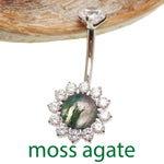 Moss Agate /CZ Belly Ring 14g 10mm