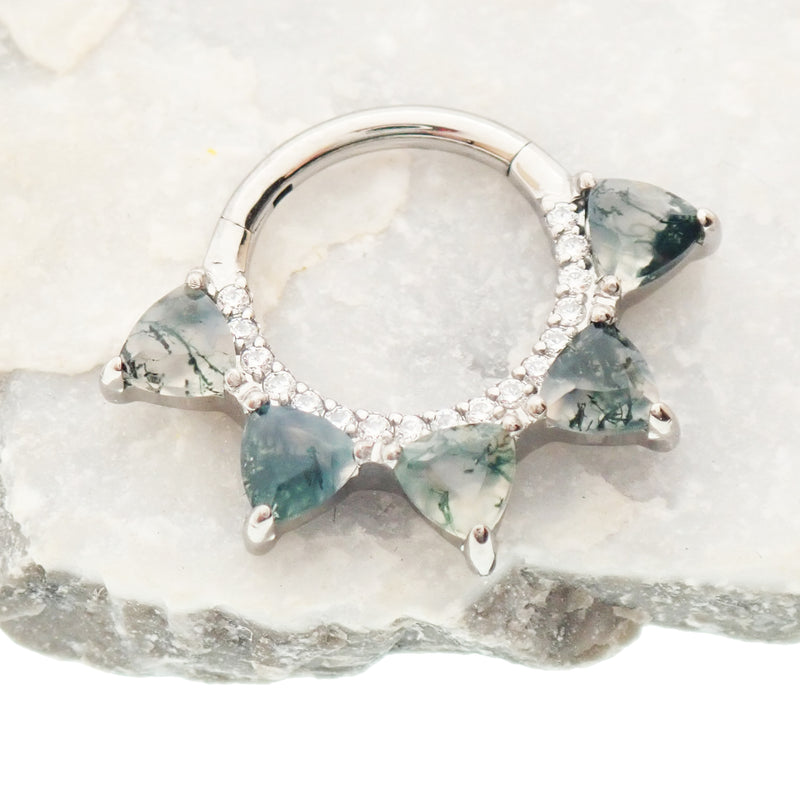 Moss Agate & CZ  Hinged clicker 16g