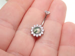 Moss Agate /CZ Belly Ring 14g 10mm