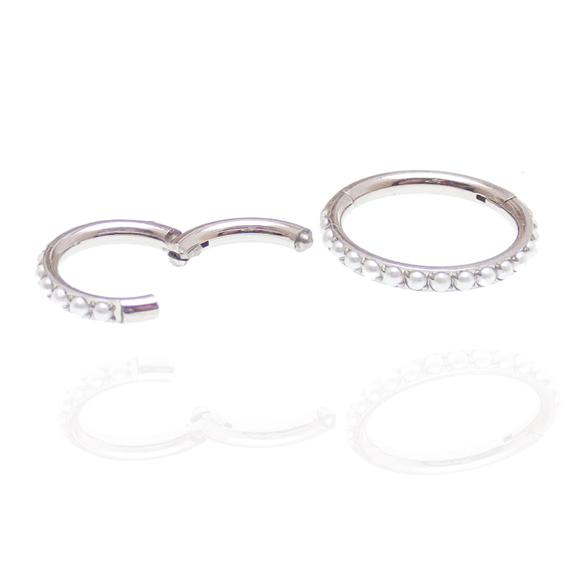 Pearl  Titanium Hinged Clicker Ring 16g