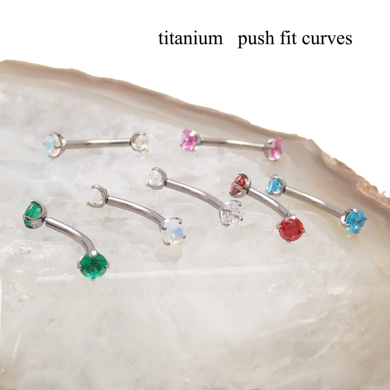 CZ Push Fit Titanium Curve Bar 18g, 16g, 14g 3mm stones