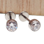 Pair 20g Titanium PUSH FIT Flat back earrings 4mm CZ