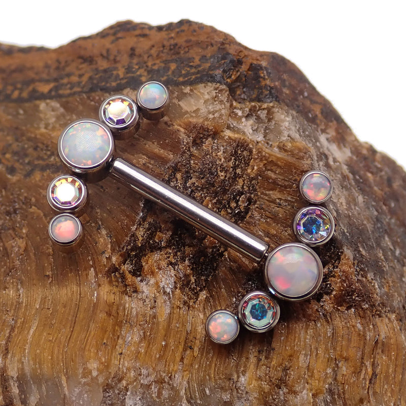 White Opal & CZ Push Fit Nipple Cluster 14g